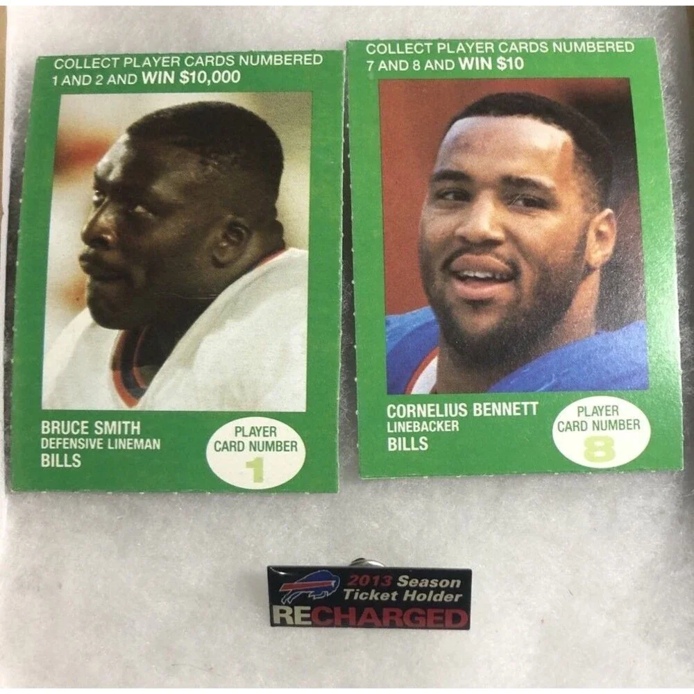 Buffalo BILLS  2013 Season Ticket Holder Pin, & 1990 BP Cards  Smith & Bennett